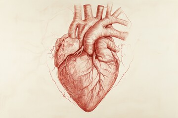 Poster - Detailed anatomical illustration of a human heart showcasing veins and arteries in a realistic design style. Generative AI