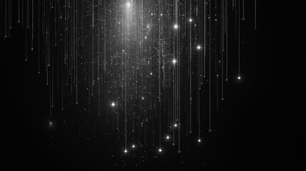 Wall Mural - abstract silver rain: a shimmering cascade of silver particles descends against a black backdrop, ev