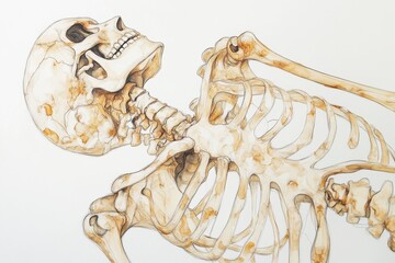 Aufkleber - Skeleton illustration showcasing detailed anatomy with a focus on bones and skull features. Generative AI