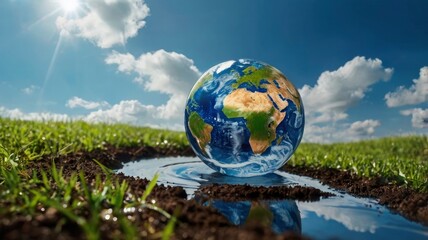 earth in the field fantasy with water drop life symbol earth day