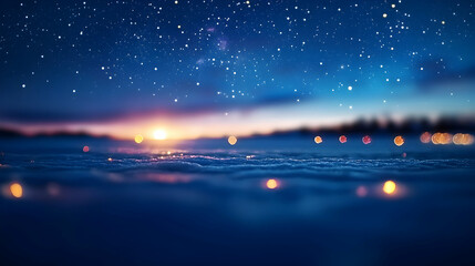 Wall Mural - Winter Sunset Landscape with Stars and Icy Lake