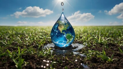 water in the field fantasy with water drop life symbol earth day