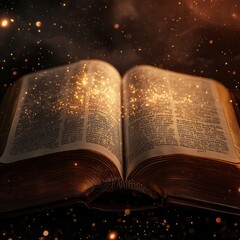 Wall Mural - bible open at psalm 23, celestial glow highlighting the text, gentle cosmic light creating a peacefu