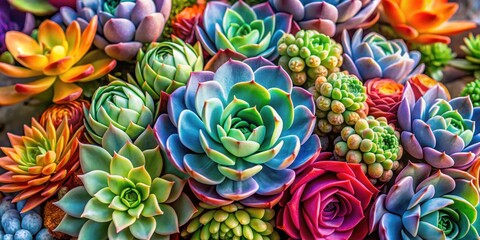 Wall Mural - Vibrant, diverse arrangement of colorful succulents in a bouquet , nature, arrangement,  nature, arrangement