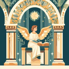 Wall Mural - religious theme, gabriel in a temple setting, flat design illustration