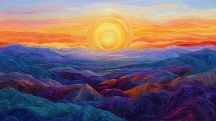 Wall Mural - Vibrant sunset illuminating a textured desert landscape, soft dunes bathed in warm hues, serene and captivating atmosphere