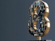 © VISUAL BACKGROUND - A gold number eight made of a circuit board on a marble base