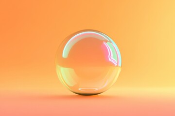 Poster - Clear sphere reflecting iridescent colors sits on warm orange surface