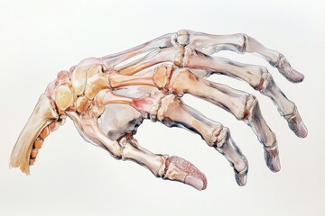Poster - Detailed anatomical illustration of a human hand showcasing bones and joints for educational purposes. Generative AI