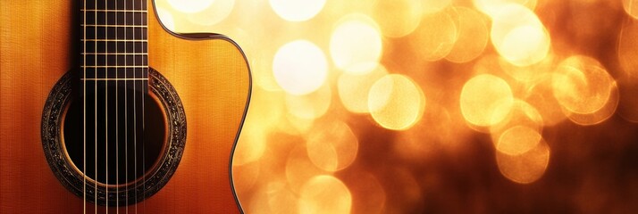 Aufkleber - Warm glow of acoustic guitar resting against a shimmering backdrop during a cozy evening gathering. Generative AI
