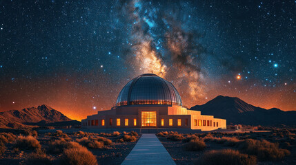 astronomical observatory with a massive dome under a starry night sky