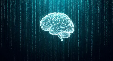 Artificial Intelligence Brain with Digital Binary Code Background Concept