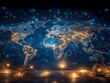 © Olirina - Цифровая карта мира с глобальной сетью и концепцией подключения на фоне ночного города, футуристический цифровой двойник с технологией искусственного интеллекта для умного городского дизайна в стиле