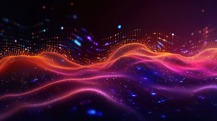 Wall Mural - virtual reality and cyberspace visualized with connected dots and digital landscape