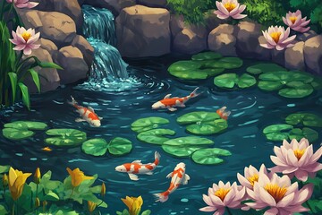 Wall Mural - pond with flowers