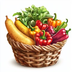 Wall Mural - Colorful Assortment of Fresh Vegetables and Fruits in a Woven Basket for Healthy Eating and Cooking Inspiration