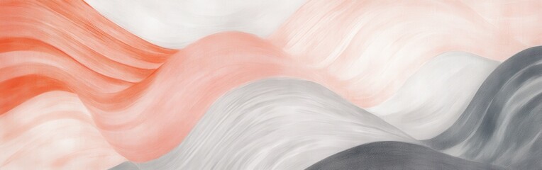 Leinwandbilder - Evocative waves in pastel coral and soft gray blend seamlessly in an abstract design, showcasing gentle brushstrokes and serene movement