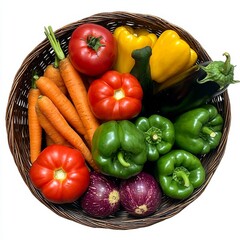 Wall Mural - Fresh and Colorful Assortment of Vegetables in a Round Basket for Healthy Cooking and Vibrant Meals