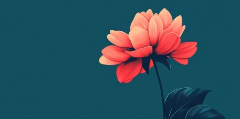 Wall Mural - Illustration of a single red flower against dark teal backdrop