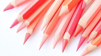 Poster - Vibrant red and pink colored pencils arranged in a beautiful pattern on a clean white background