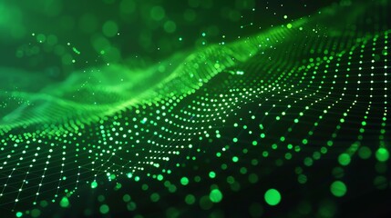Wall Mural - abstract glowing green wave of particles. futuristic technology or science fiction background.