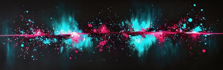 Poster - Bright turquoise and vibrant magenta sparkles create a stunning abstract art piece against a dark backdrop
