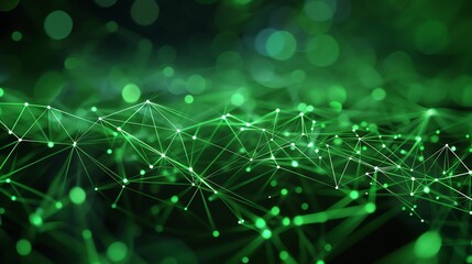 Wall Mural - glowing green neural network. artificial intelligence concept. 3d rendering.