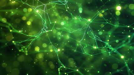 Wall Mural - elegant green background with plexus structure and glowing particles.