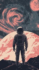 Wall Mural - lone astronaut stands on a planet gazing at the cosmos
