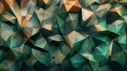 Aufkleber - Intricate low-poly pattern in deep forest green tones highlighting geometric shapes and textures