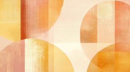 Wall Mural - Abstract design featuring warm tones of peach with circular and rectangular shapes for a calming aesthetic