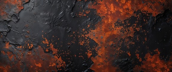 Wall Mural - abstract digital artwork featuring a textured, rust-like surface. The composition is dominated by a blend of dark brown, black, and hints of orange and white, creating a rugged and weathered appearanc