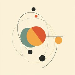 Wall Mural - abstract geometric composition with circles and lines on beige background