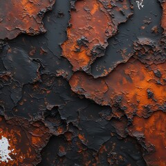 Wall Mural - abstract digital artwork featuring a textured, rust-like surface. The composition is dominated by a blend of dark brown, black, and hints of orange and white, creating a rugged and weathered appearanc