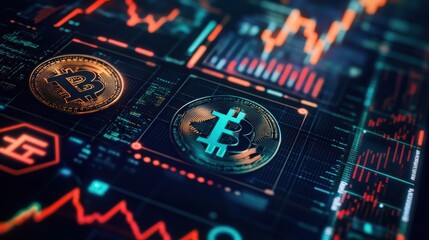 Poster - Visual representation of fintech symbols illustrating cryptocurrency dynamics and market trends