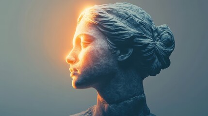 Poster - Serene profile visualization of a woman with glowing light highlighting her features