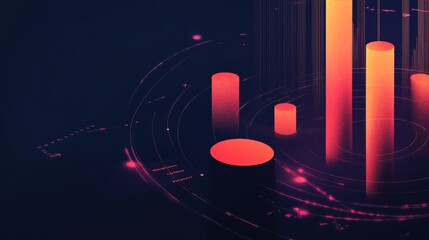Fototapete - Glowing bar charts create a dynamic visualization of data in an abstract digital setting