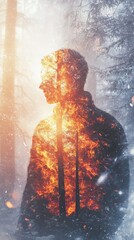 Leinwandbilder - Conceptual representation of a glowing man amidst a mystical forest in twilight