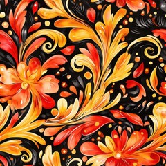 Poster - Bold doodle cartoon drawings with watercolor flowers and vivid colors on a dark background