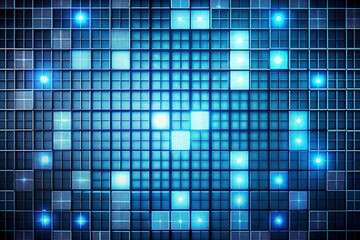 Wall Mural - abstract grid background with white markers and blue flickering squares