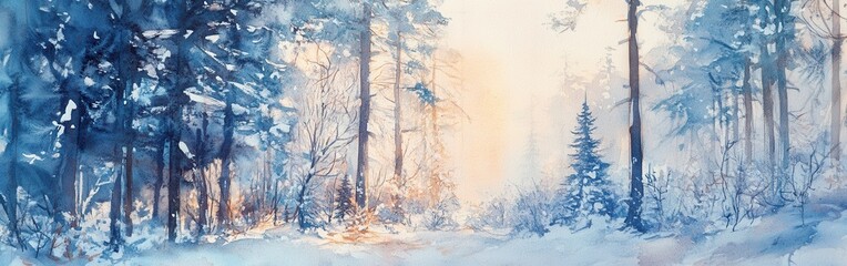 Poster - Winter Wonderland in a Snowy Forest with Soft Light and Mystical Atmosphere