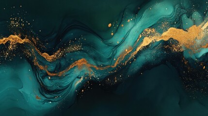 Leinwandbilder - Vibrant teal and golden sparkles create an enchanting abstract background for art and design