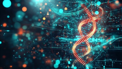 Glowing DNA helix digital background, science concept
