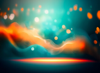 Wall Mural - abstract background showcasing teal and orange swirling elements with soft bokeh lights and a bright