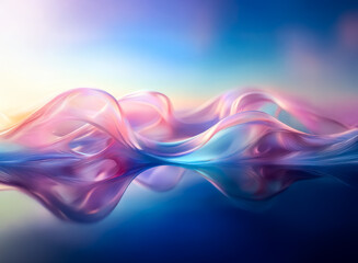 Canvas Print - a vibrant abstract flow of smooth, undulating waves in pastel pink, purple, and blue hues, reflectin