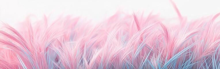 Fototapete - Pastel pink grass with subtle blue highlights stretches across an open field under soft natural light in a serene environment