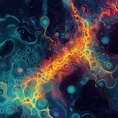 Wall Mural - Luminous pathway traverses a vibrant abstract cosmos of color