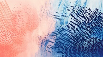 Fototapete - Abstract pattern of tiny dotted shapes in pastel coral and blue tones creates a harmonious visual contrast