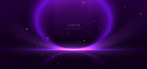 Wall Mural - elegant glowing purple curve ray light on dark purple background.