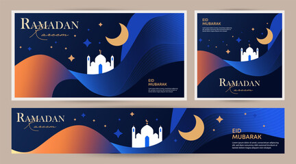 Wall Mural - ramadan kareem web banner, poster, card or holiday cover set. modern beautiful gradient design with 